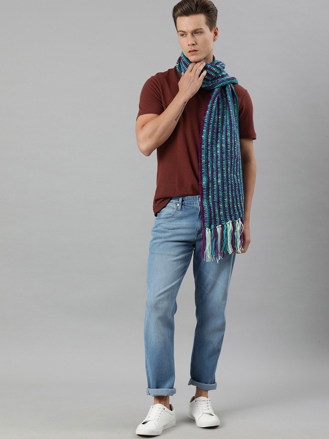 

Magic Needles Striped Tasselled Mufflers, Blue