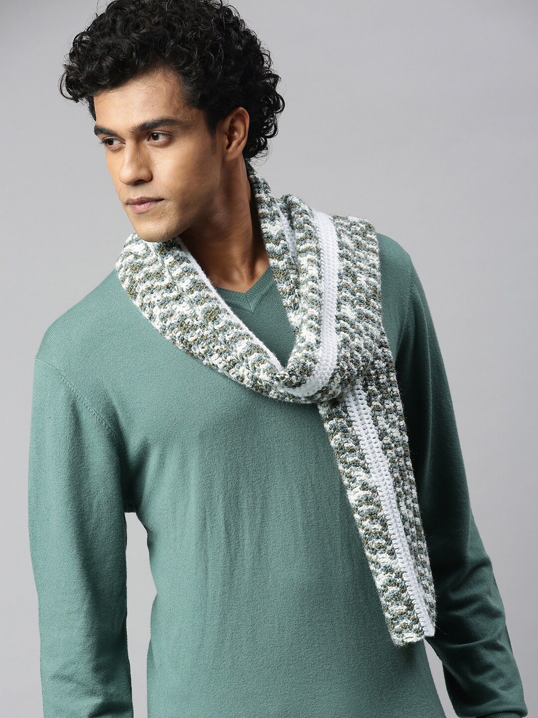 

Magic Needles Men Self Design Acrylic Scarf, Green