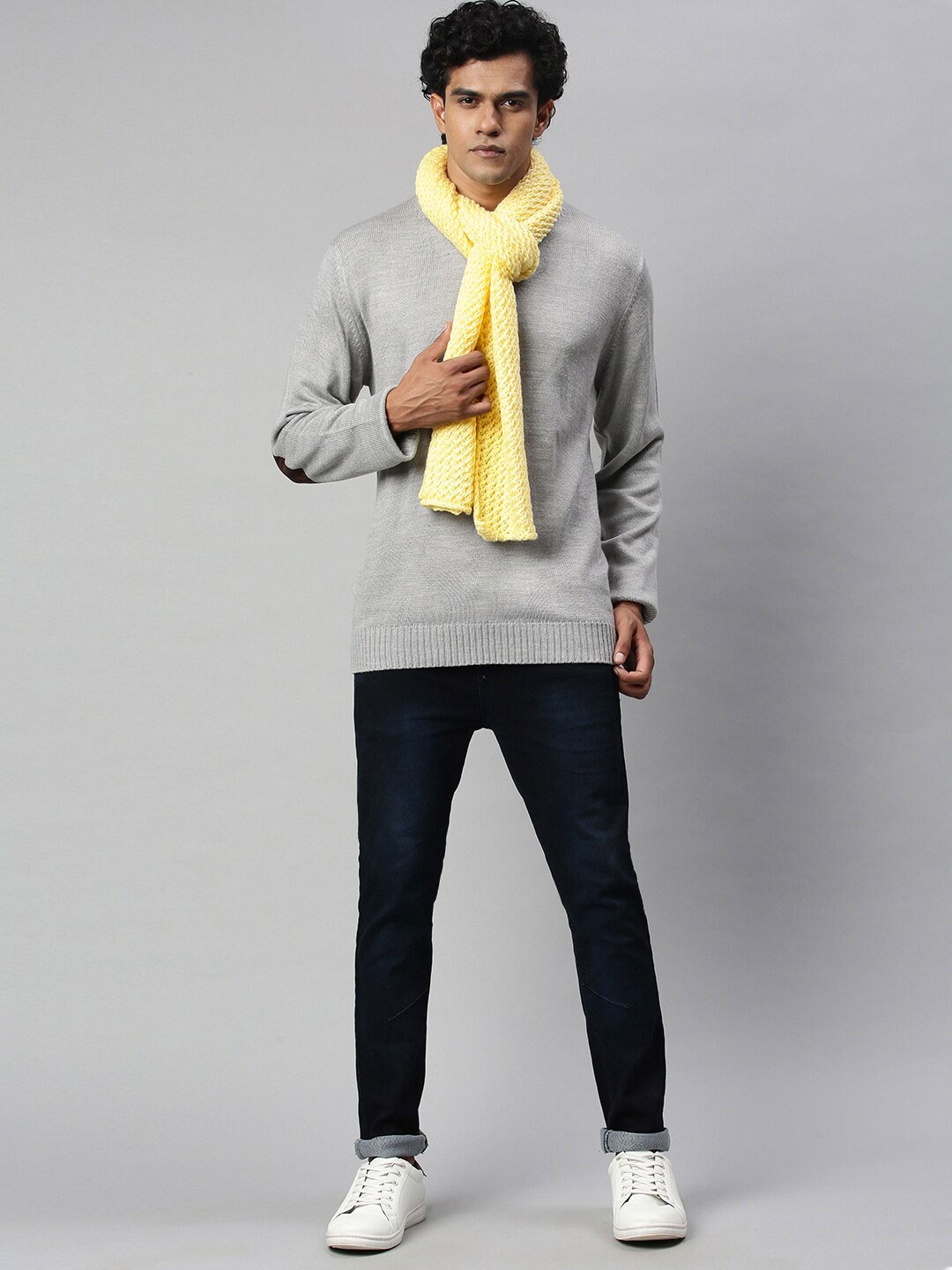 

Magic Needles Men Self Design Acrylic Scarf, Yellow