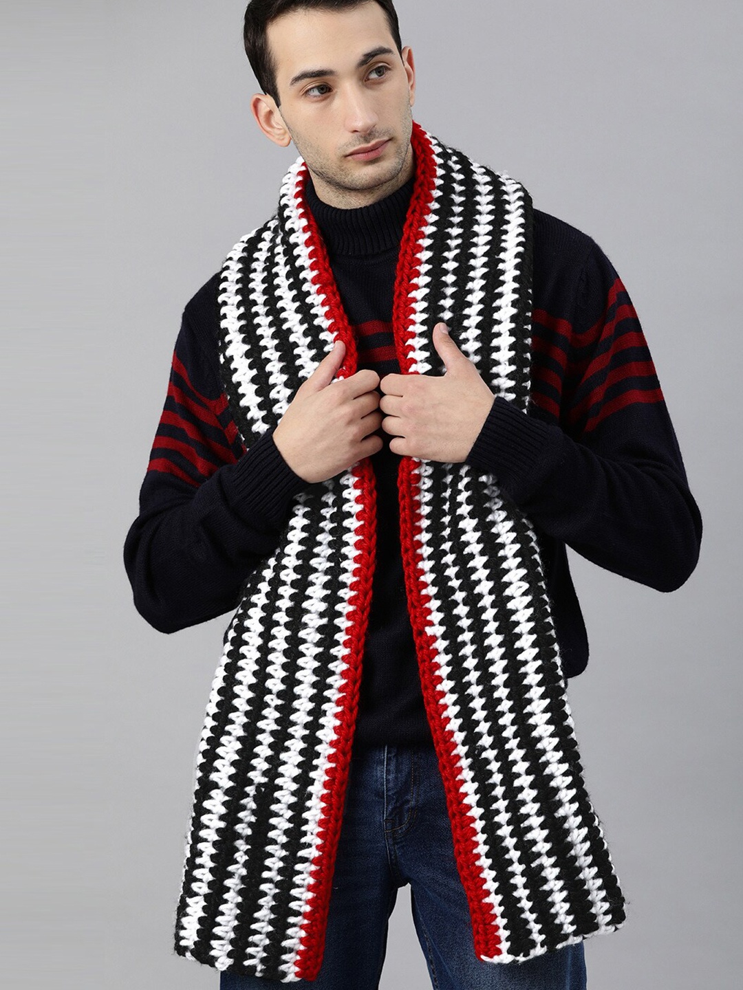 

Magic Needles Men Self Design Acrylic Scarf, Black