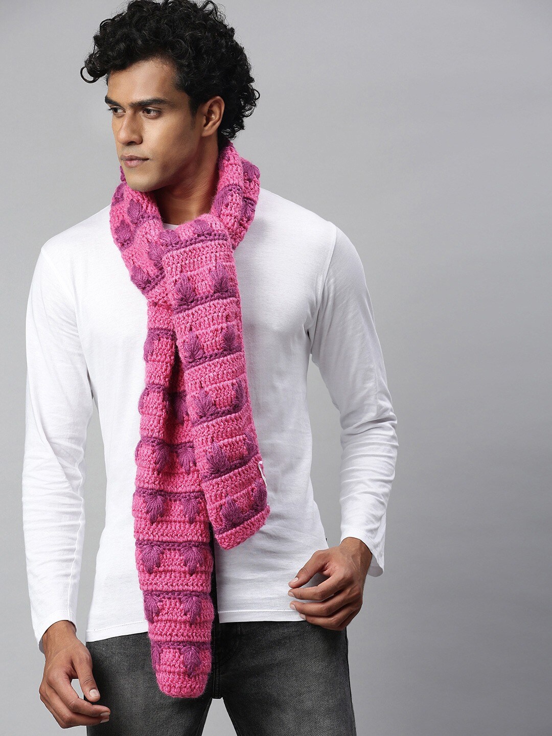 

Magic Needles Men Self Design Acrylic Scarf, Pink