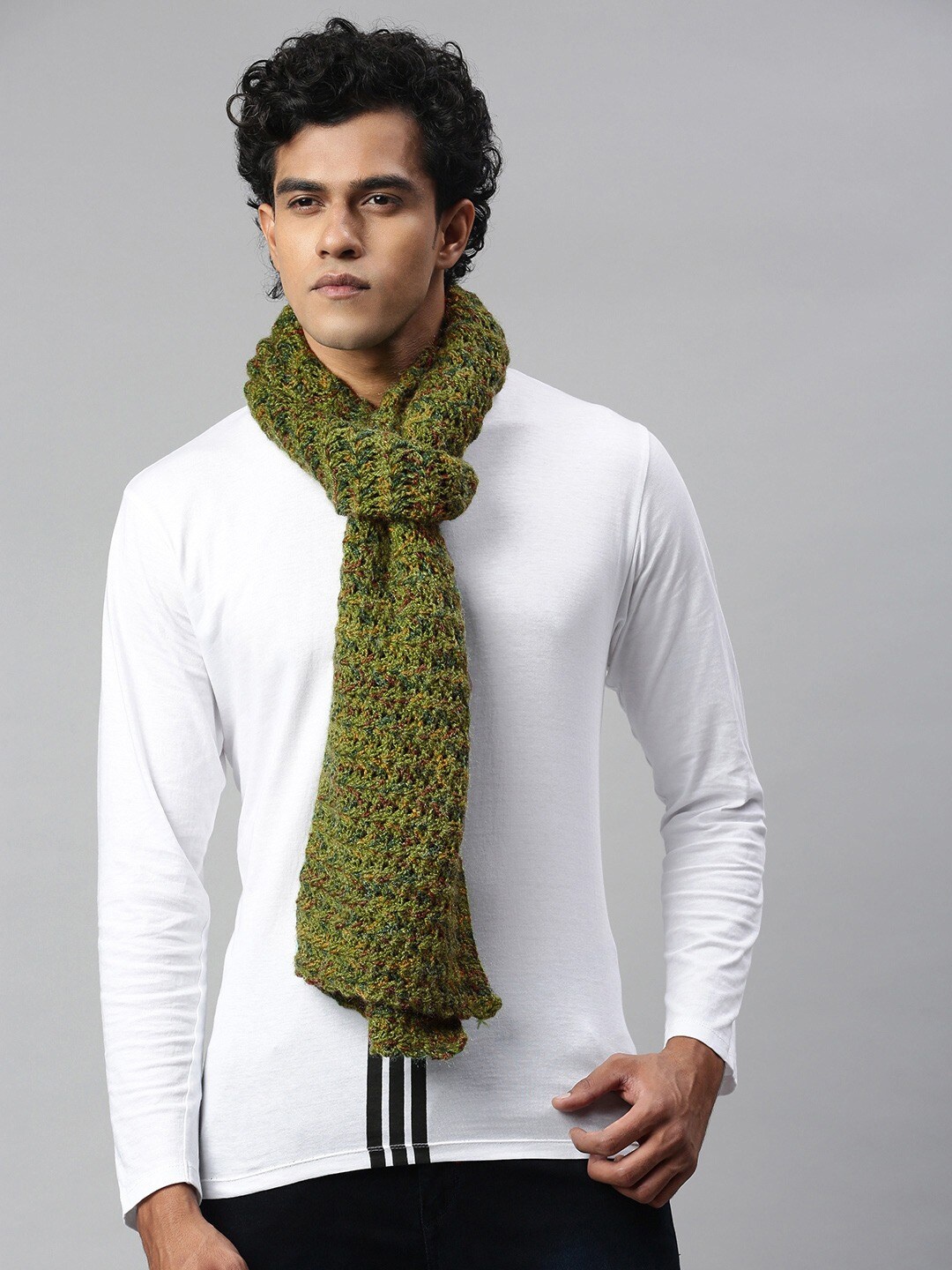 

Magic Needles Men Self Design Acrylic Scarf, Green