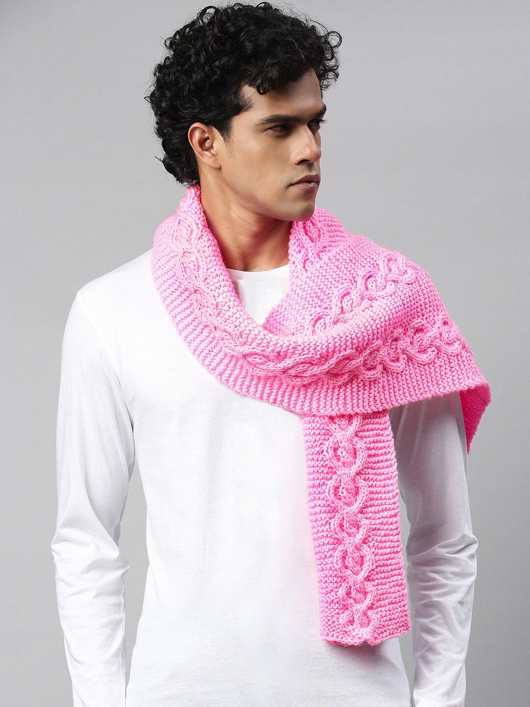 

Magic Needles Men Self Design Acrylic Scarf, Pink