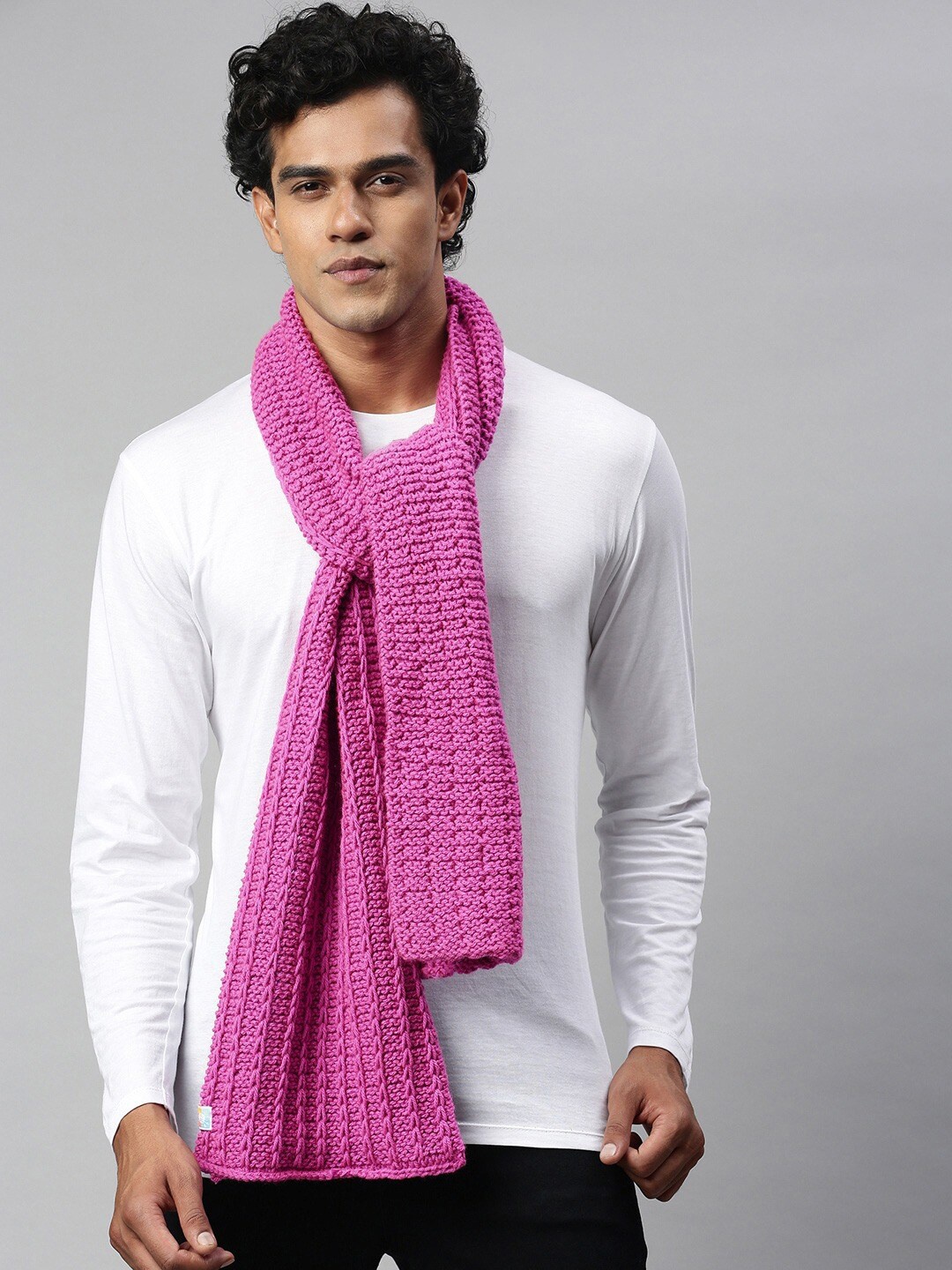 

Magic Needles Men Self Design Acrylic Scarf, Pink