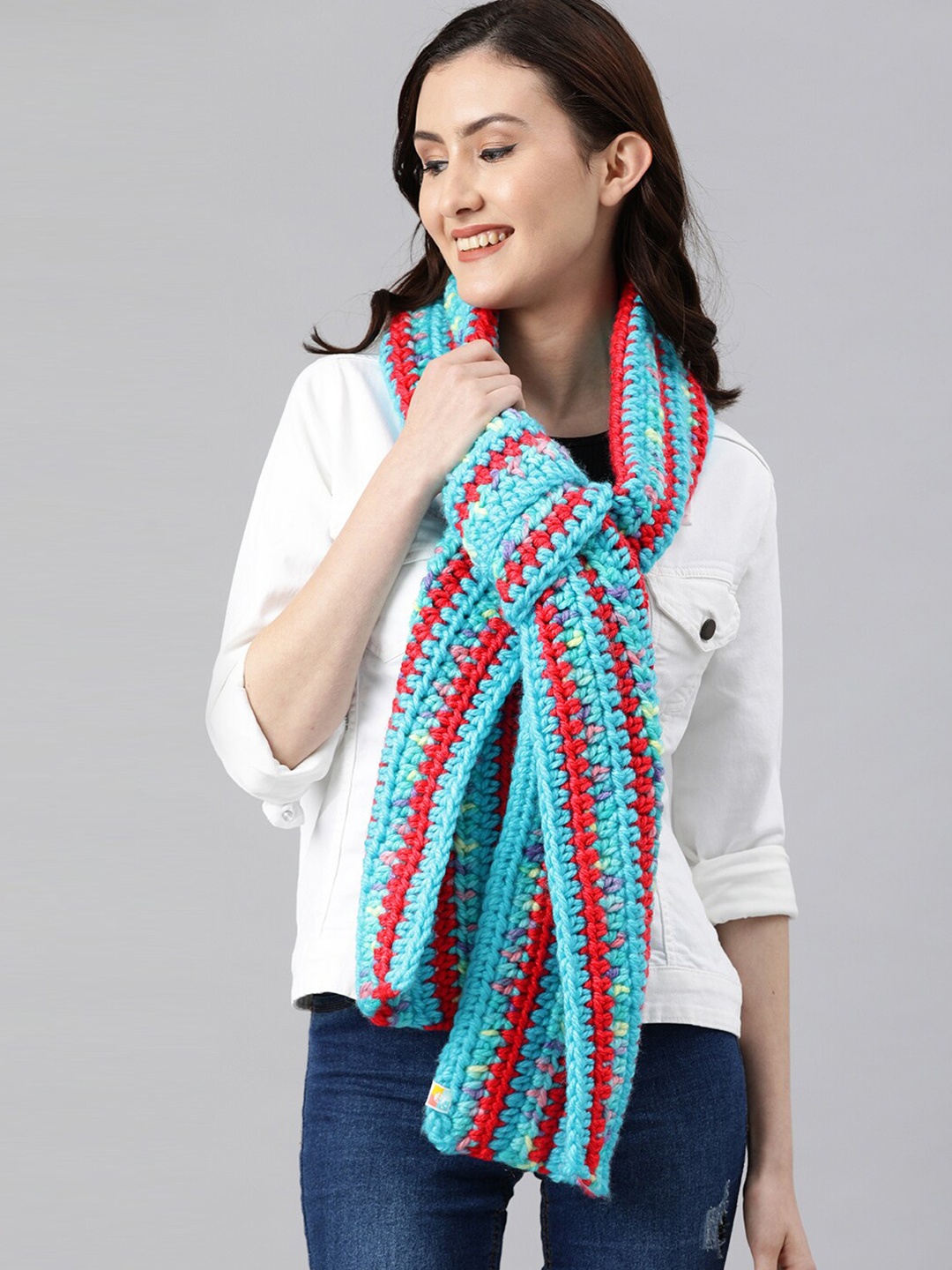 

Magic Needles Men Self Design Acrylic Scarf, Blue