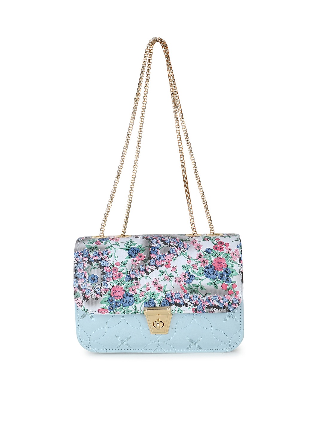 

SHINING STAR Floral Printed Structured Sling Bag With Quilted, Blue