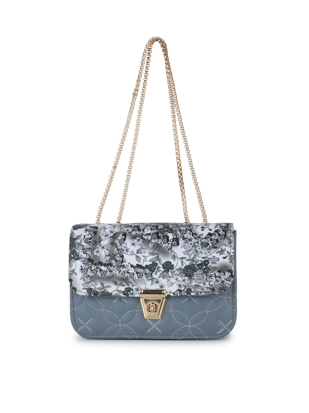 

SHINING STAR Floral Printed Structured Sling Bag With Quilted, Grey