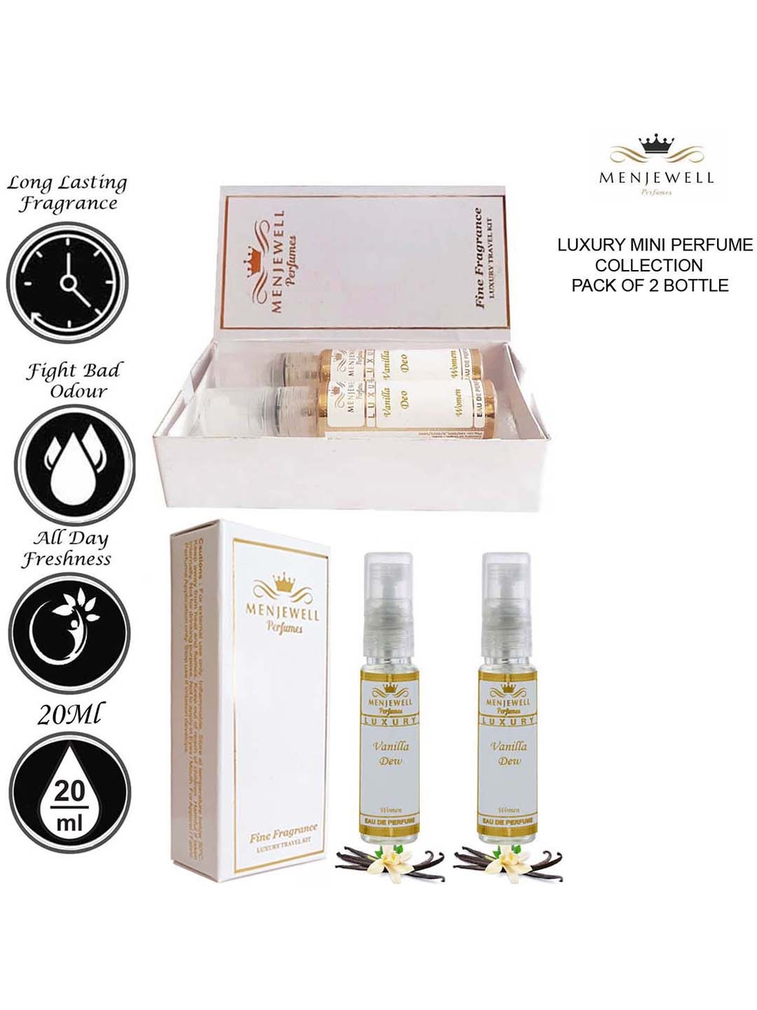 

Menjewell Women Set Of 2 Luxury Vanilla Dew Eau De Parfum - 10ml Each, White