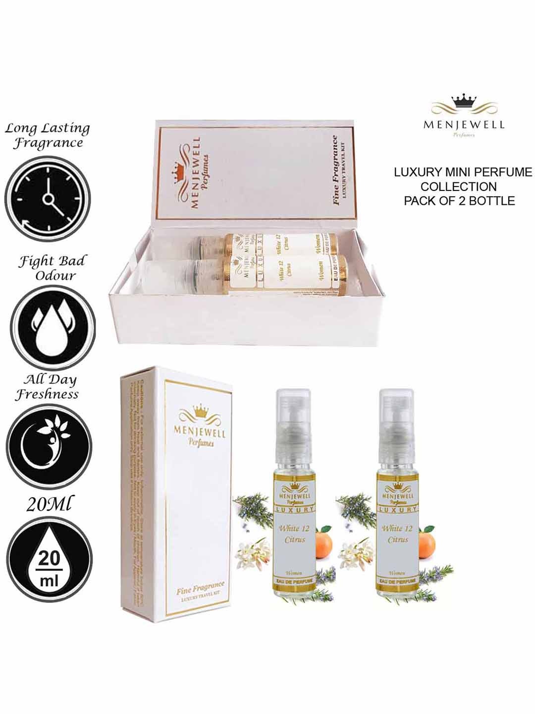 

Menjewell Women Set Of 2 White 12 Citrus Eau de Parfums -10 ml Each