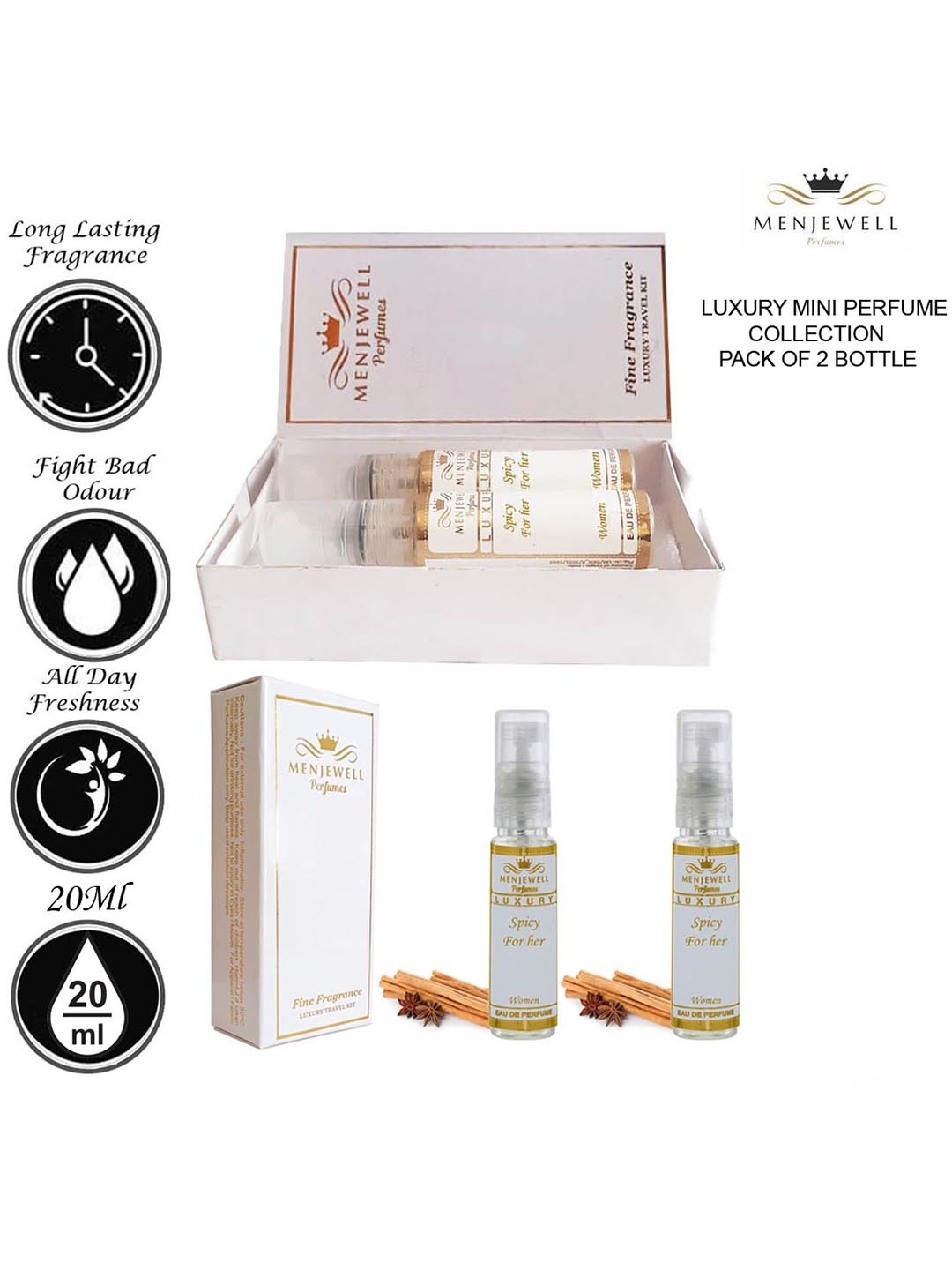 

Menjewell Women Set Of 2 Luxury Spicy For Her Eau De Parfum - 10ml Each, White