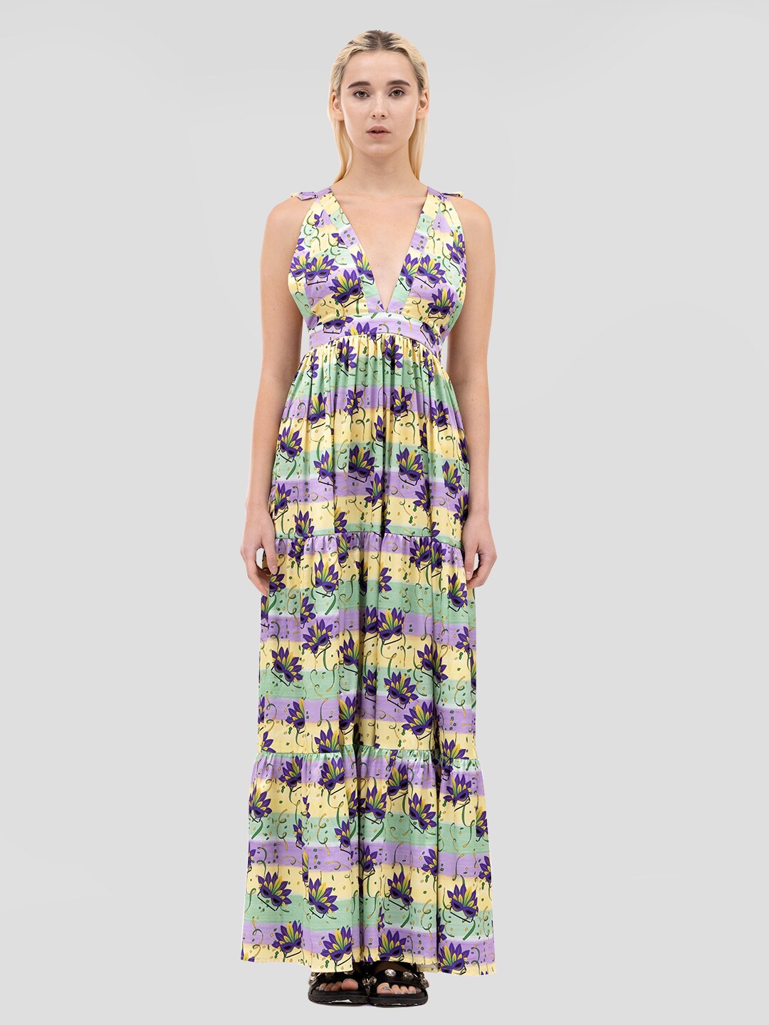 

Samshek Shoulder Straps Floral Printed Tiered Maxi Dress, Yellow