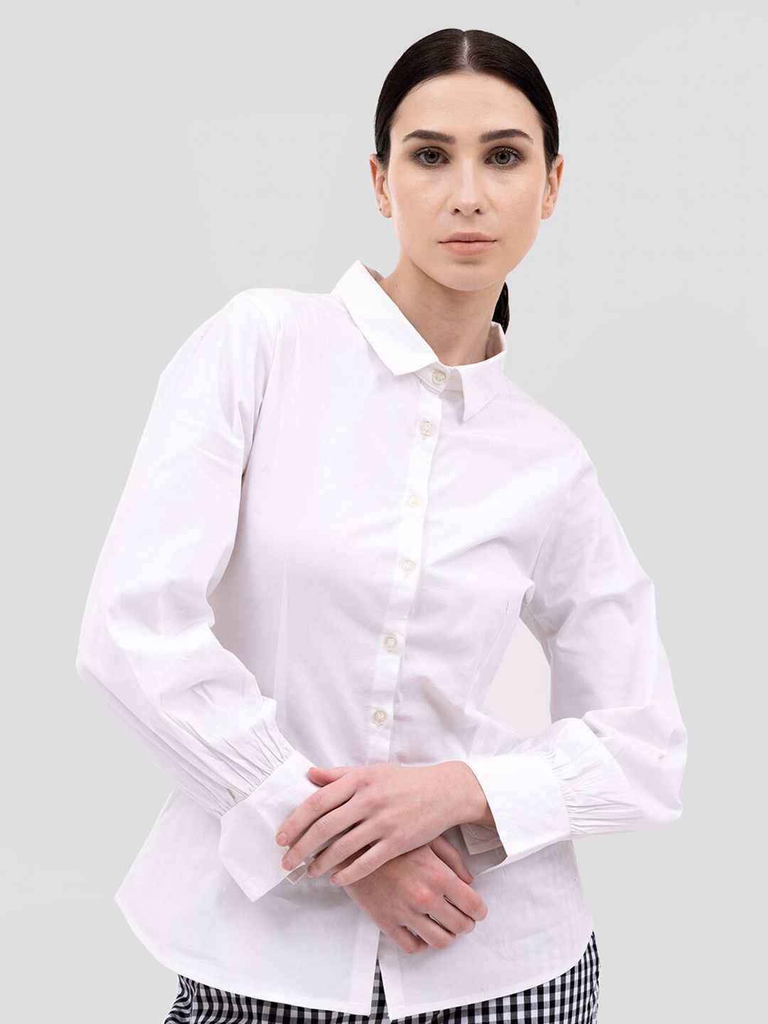 

Samshek New Spread Collar Long Sleeves Cotton Casual Shirt, White