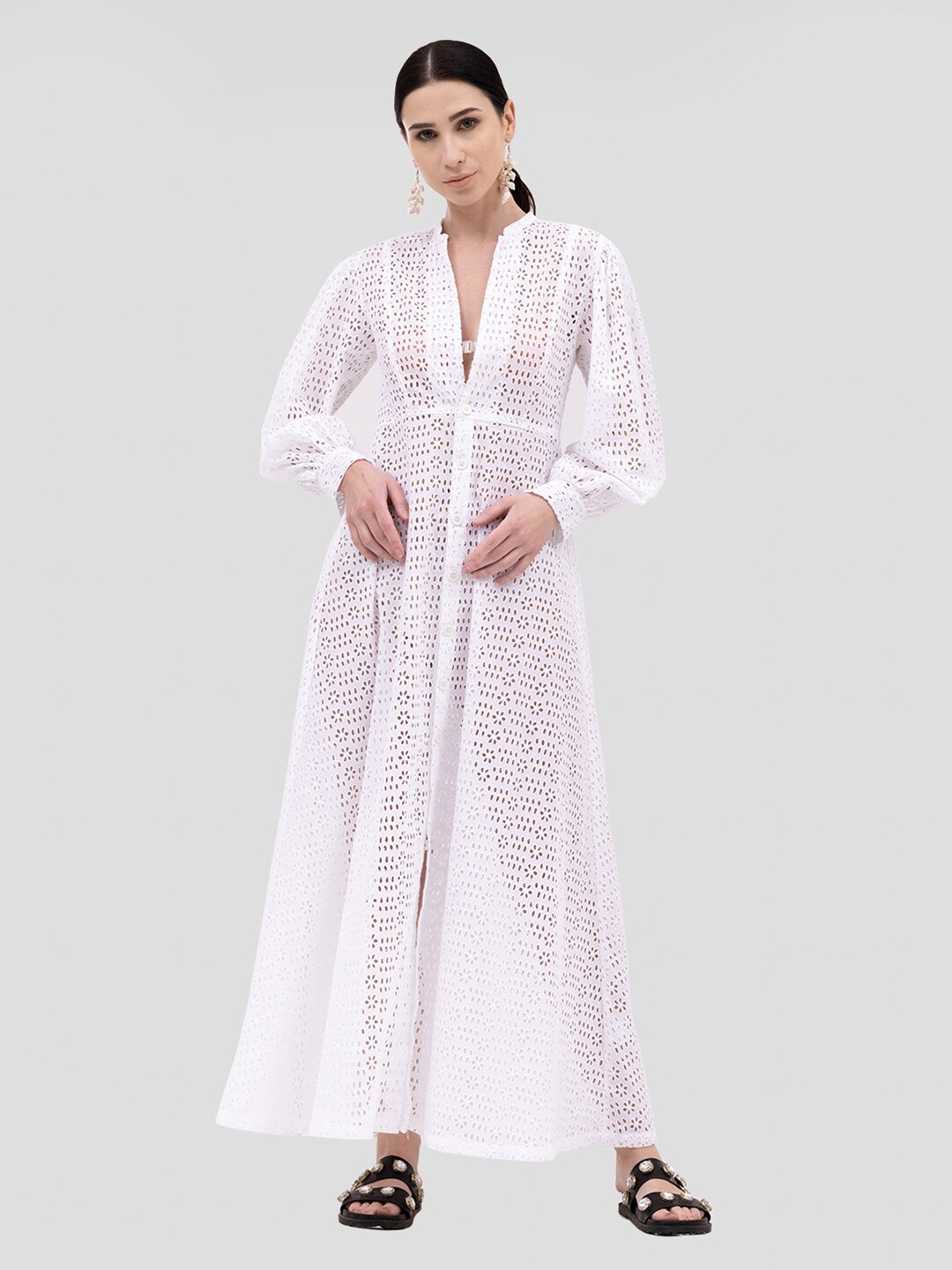 

Samshek Self Design Swimwear Cover Up Dress, White