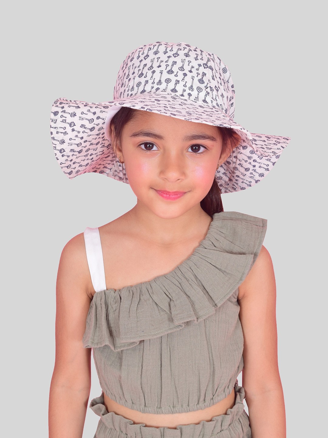 

NUEVOSDAMAS Girls Key Printed Circular Sun Hat, White