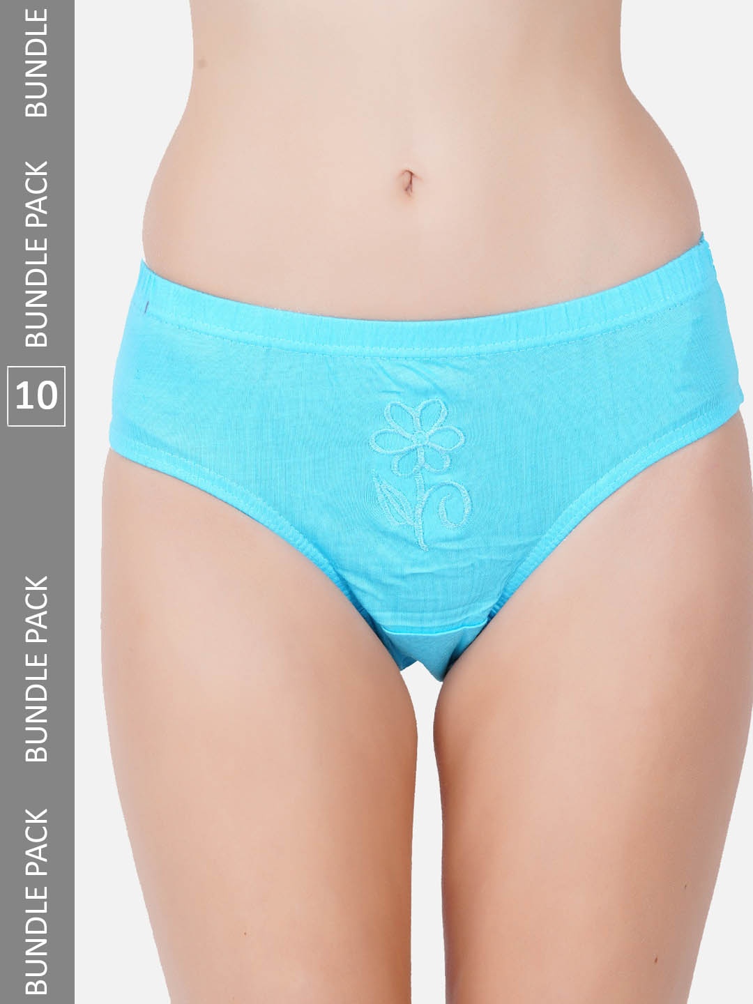 

PRIDE APPAREL Women Pack Of 10 Embroidered Pure Cotton Hipster Briefs, Blue