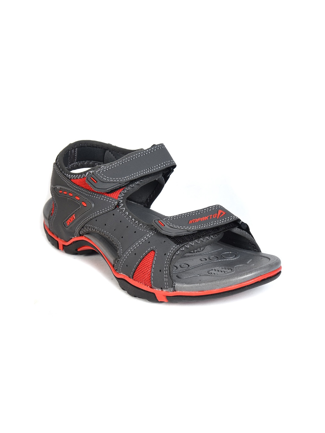 

IMPAKTO Men Woven Design Comfortable Velcro Closure Sports Sandals, Grey