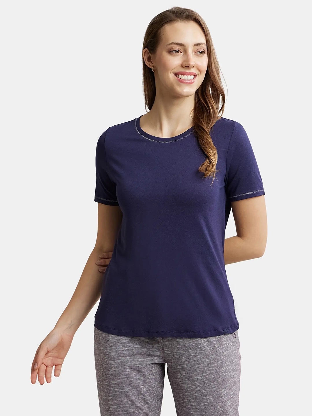 

Jockey Micro Modal Cotton Relaxed Fit T-shirt-RX71, Navy blue