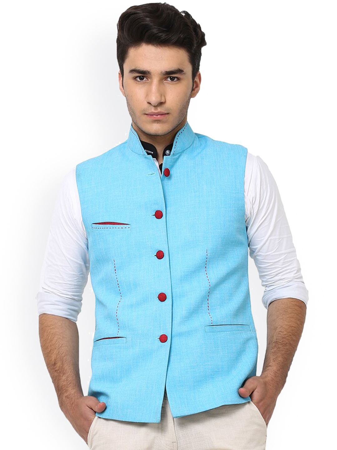 

Shaftesbury London Slim-Fit Woven Nehru Jacket, Blue