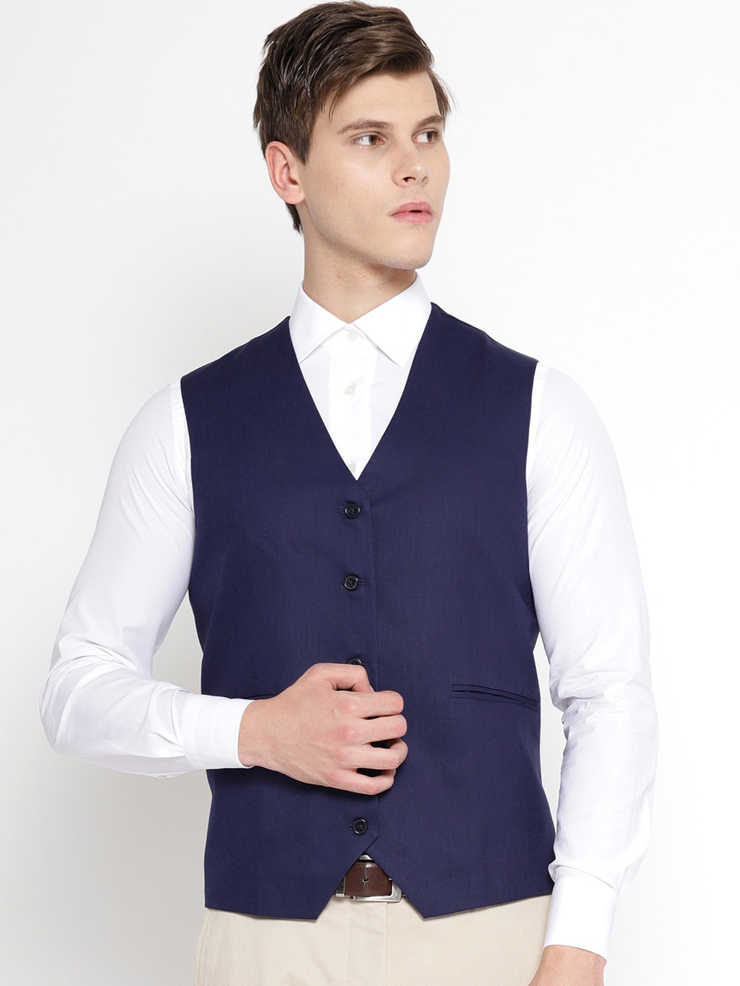 

Shaftesbury London Men Slim Fit Single-Breasted Waistcoat, Navy blue