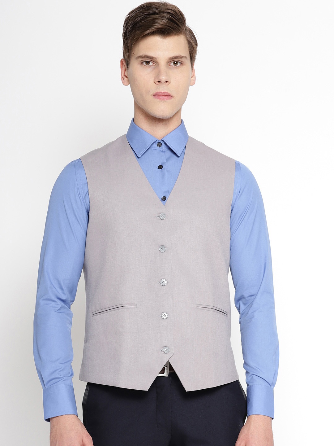 

Shaftesbury London Men Slim Fit Single Breasted Waistcoat, Grey