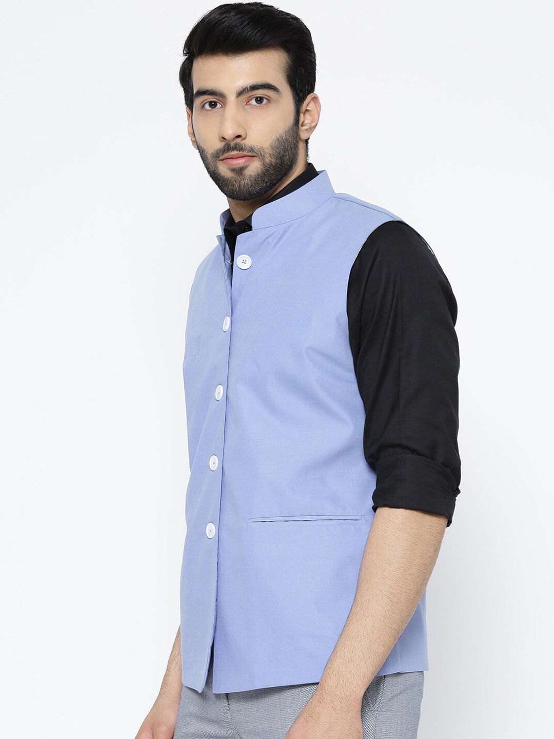 

Shaftesbury London Men Slim-Fit Nehru Jackets, Blue