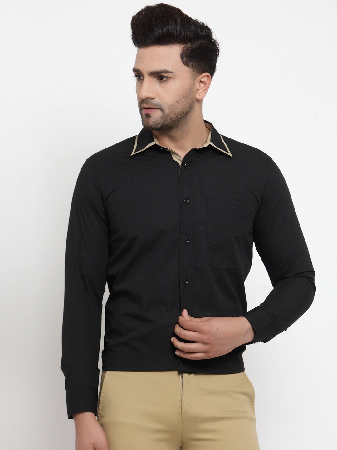 

WESTCLO Spread Collar Cotton Slim Fit Formal Shirt, Black