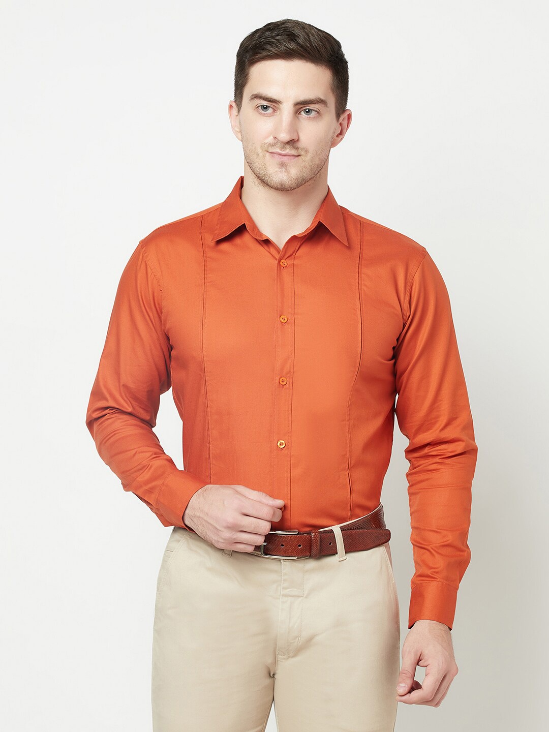 

WESTCLO Spread Collar Cotton Slim Fit Formal Shirt, Orange