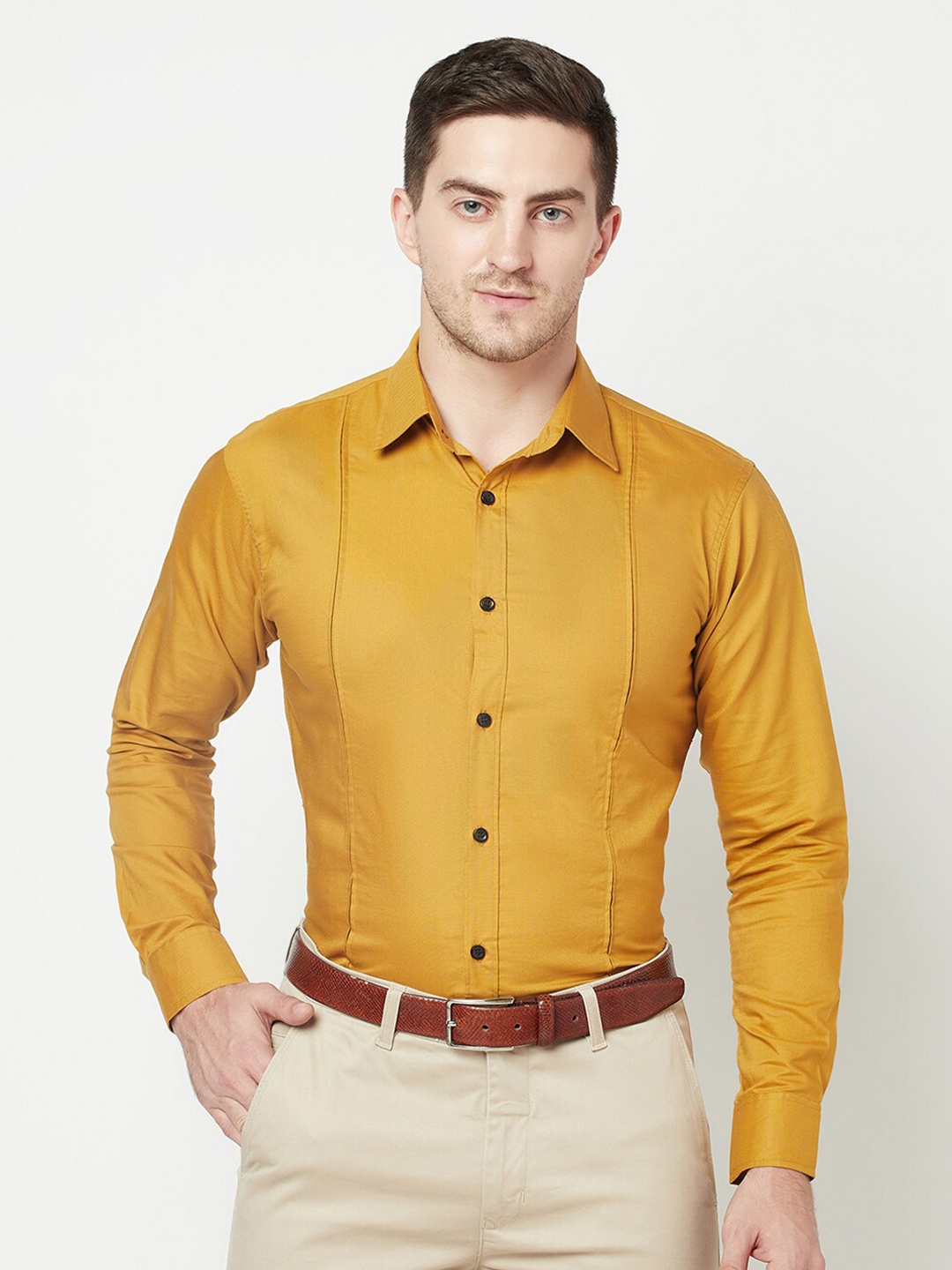 

WESTCLO Slim Fit Cotton Formal Shirt, Mustard