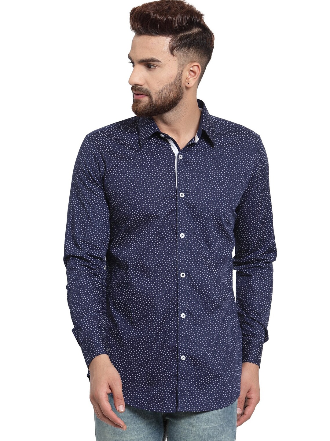 

WESTCLO Slim Fit Micro Ditsy Printed Cotton Casual Shirt, Blue