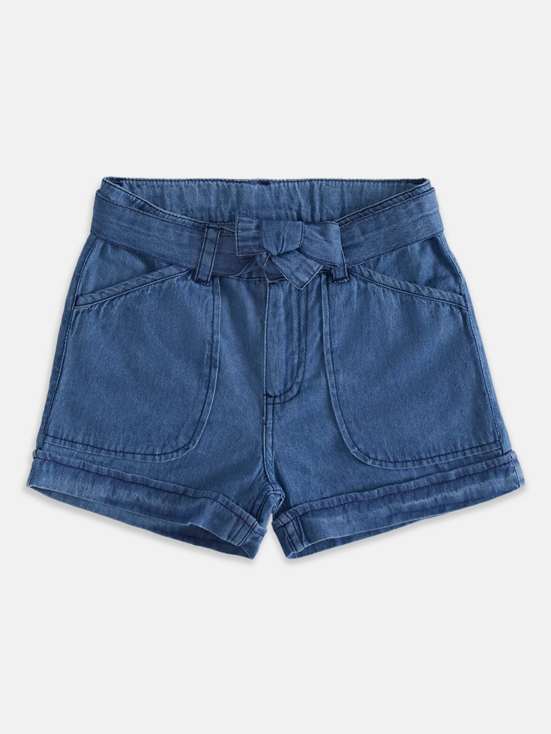 Pantaloons Junior Girls Regular Fit Cotton Denim Shorts, Blue