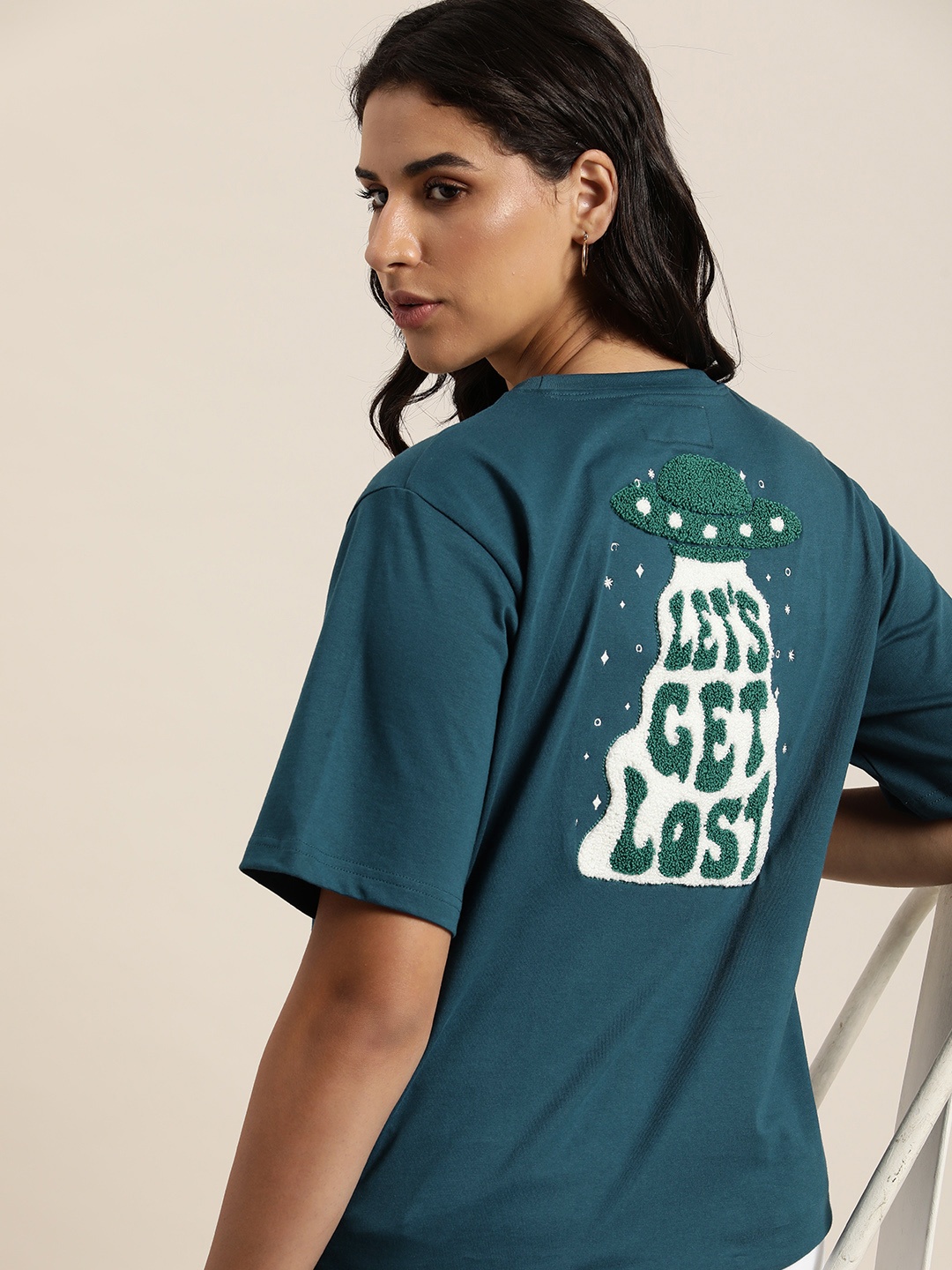 

Difference of Opinion Embroidered Oversized Pure Cotton T-shirt, Blue