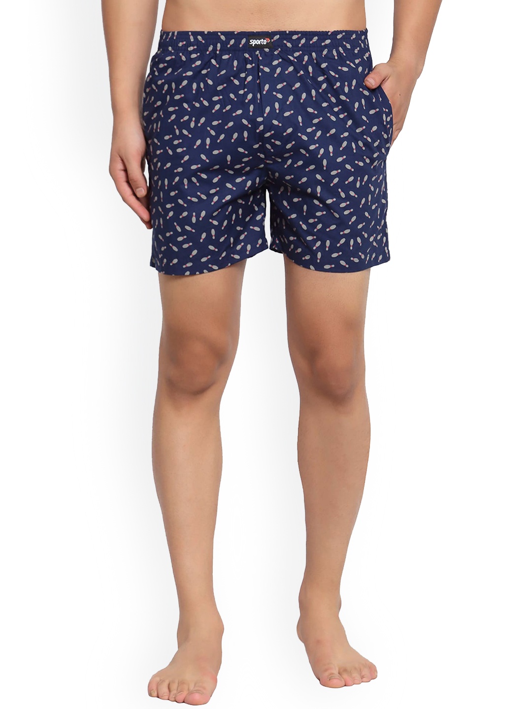 

SPORTO Men Printed Mid-Rise Shorts, Navy blue