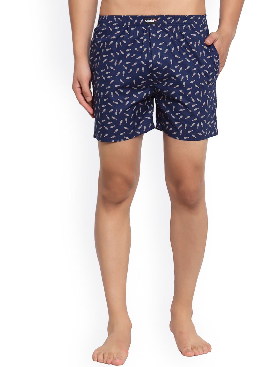 

SPORTO Men Printed Mid-Rise Shorts, Navy blue