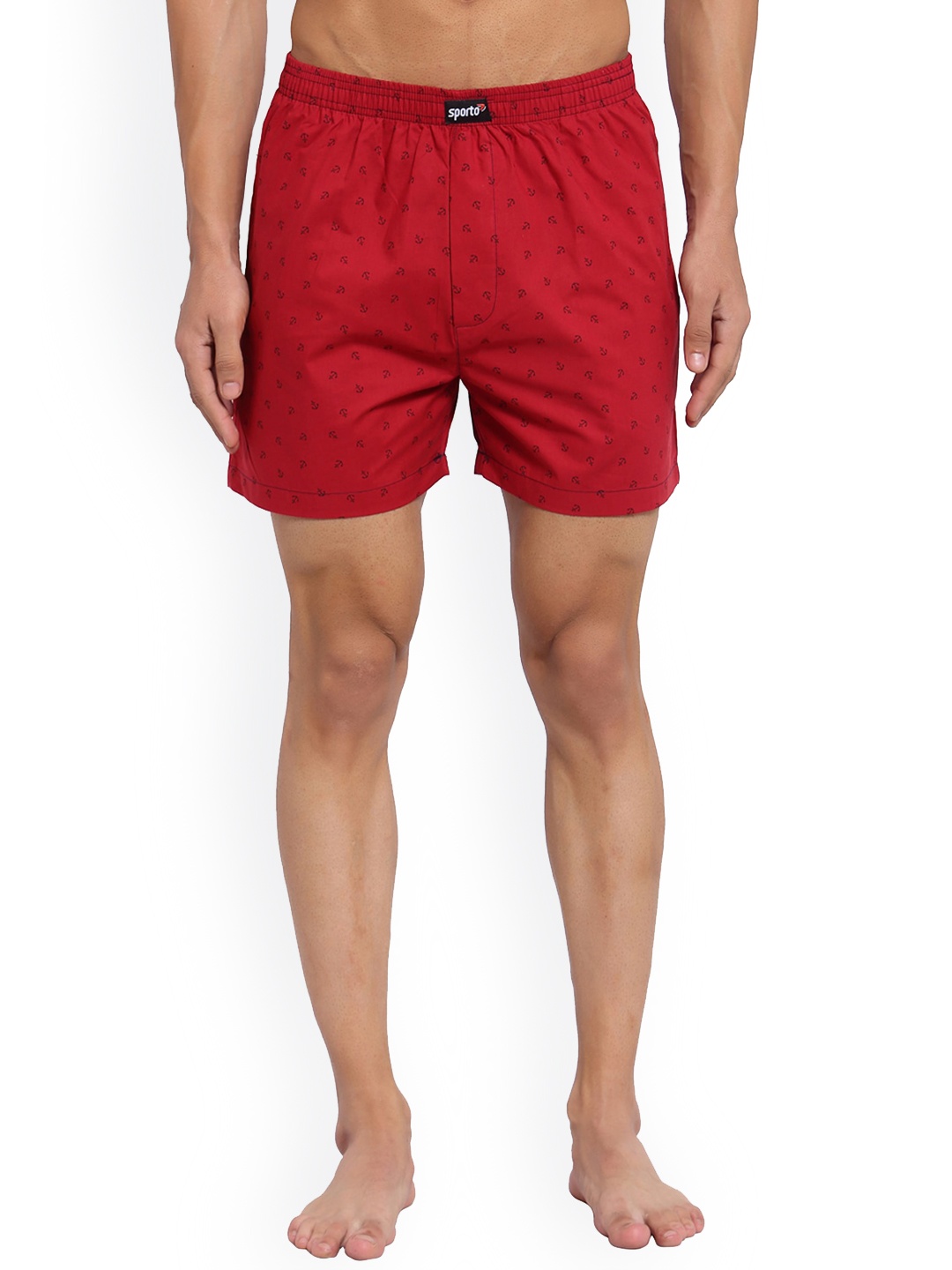 

SPORTO Men Printed Mid-Rise Shorts, Red