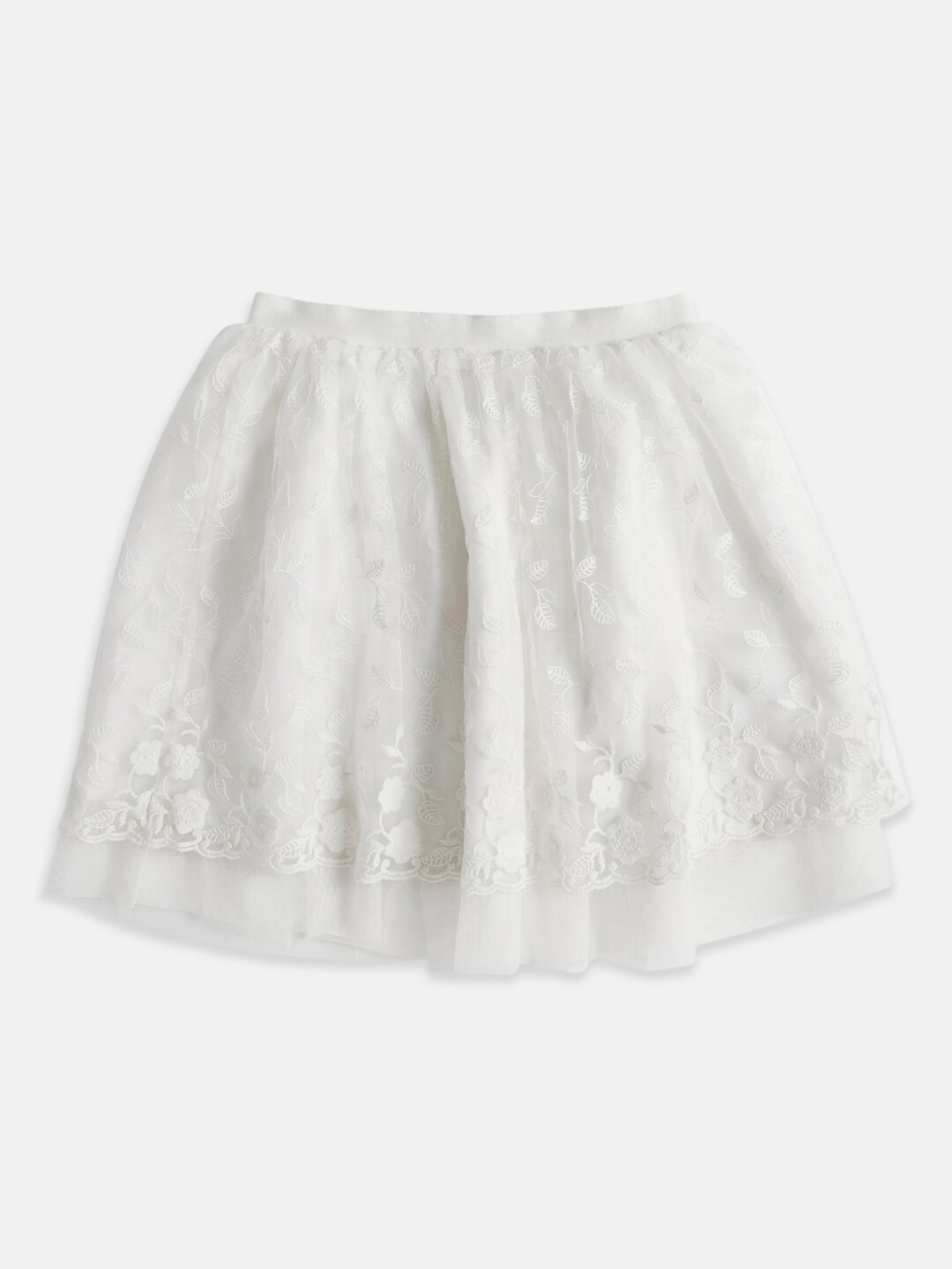 

Pantaloons Junior Girls Floral Self Design Cotton Flared Skirt, White