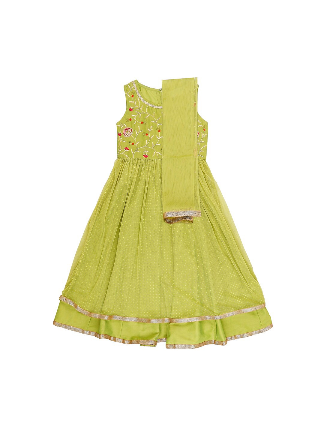 

AKKRITI BY PANTALOONS Girls Embroidered Ready to Wear Lehenga & Blouse With Dupatta, Lime green