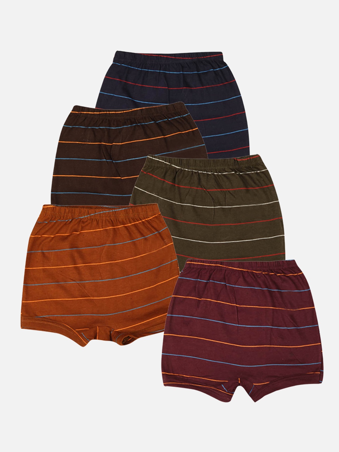 

PRIDE APPAREL Boys Pack Of 5 Striped Pure Cotton Trunks, Coffee brown