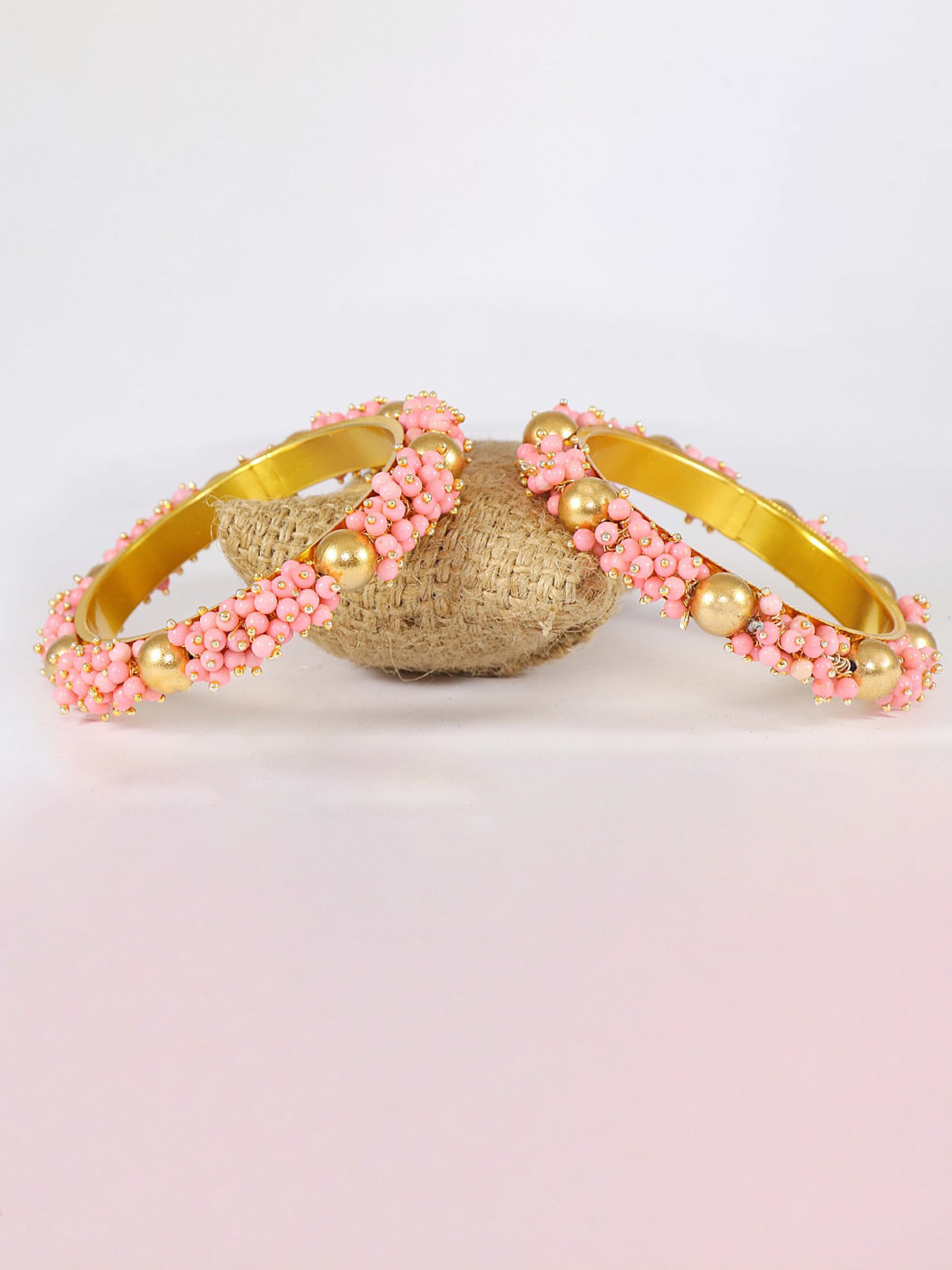 

NMII Set Of 2 Pearls Beaded Kada Bangles, Pink