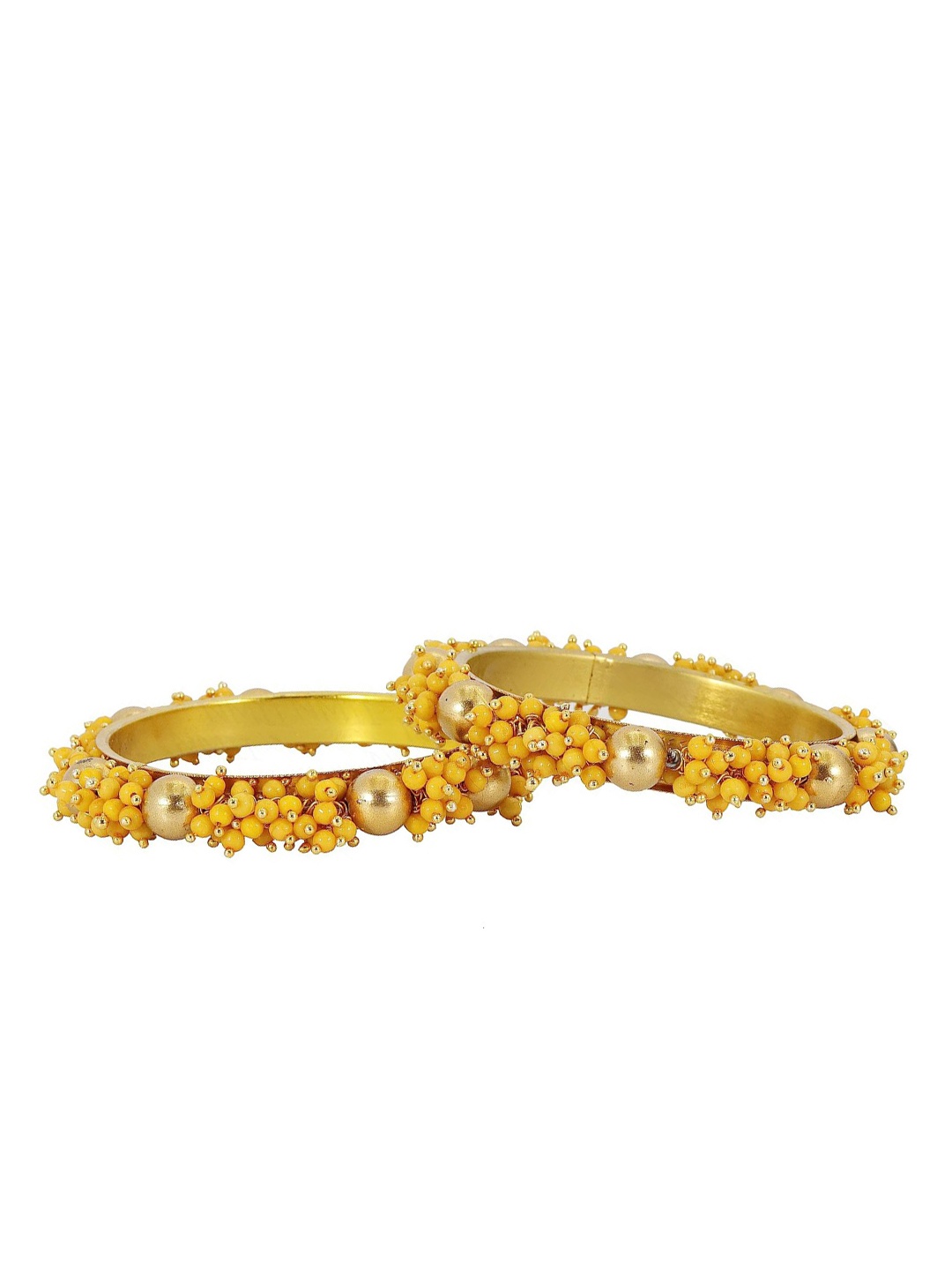 

NMII Set Of 2 Pearl Beaded Metal Glossy Finished Bangles, Yellow