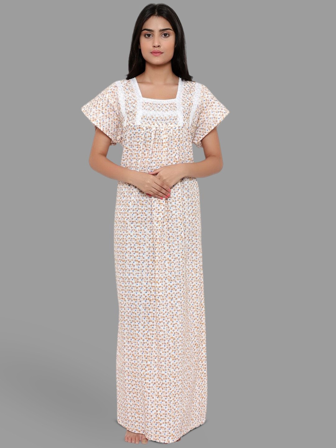 

PALIVAL Floral Printed Pure Cotton Maxi Nightdress, Yellow
