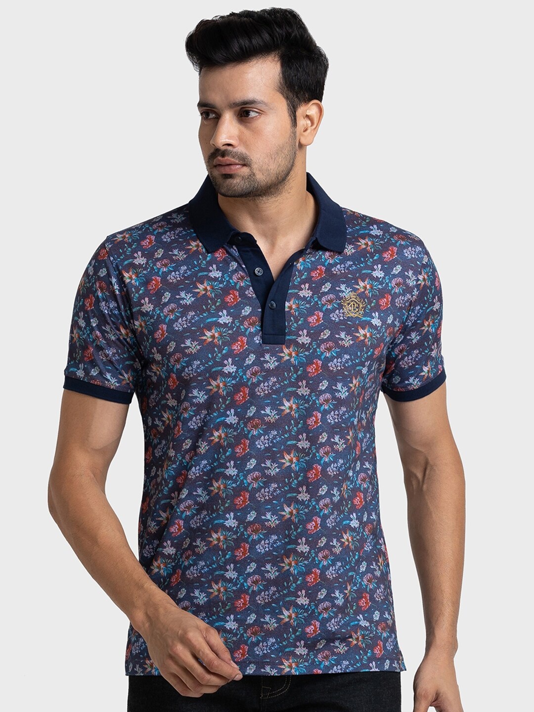 

ColorPlus Floral Polo Collar Organic Cotton Slim Fit T-shirt, Violet