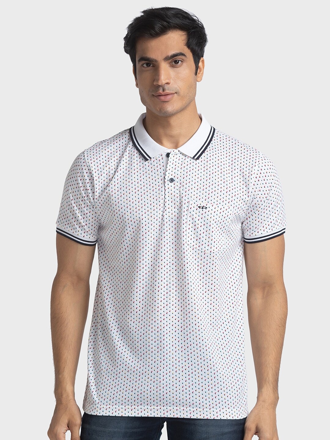 

ColorPlus Conversational Printed Organic Cotton Polo T-shirt, White