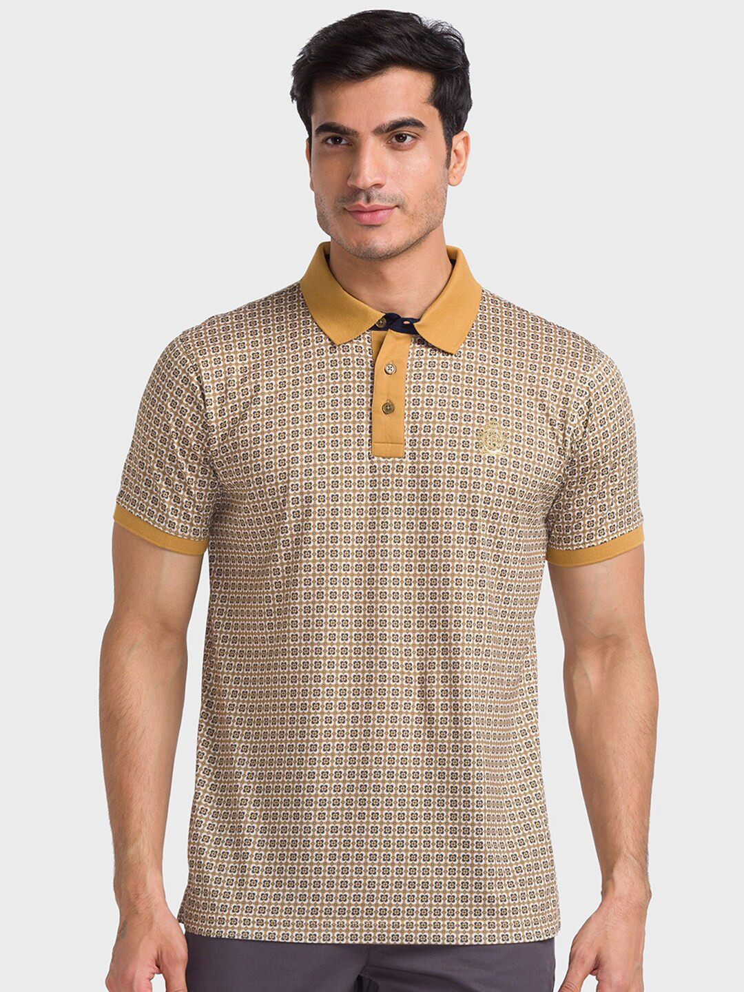 

ColorPlus Geometric Printed Polo Collar Organic Cotton T-shirt, Brown