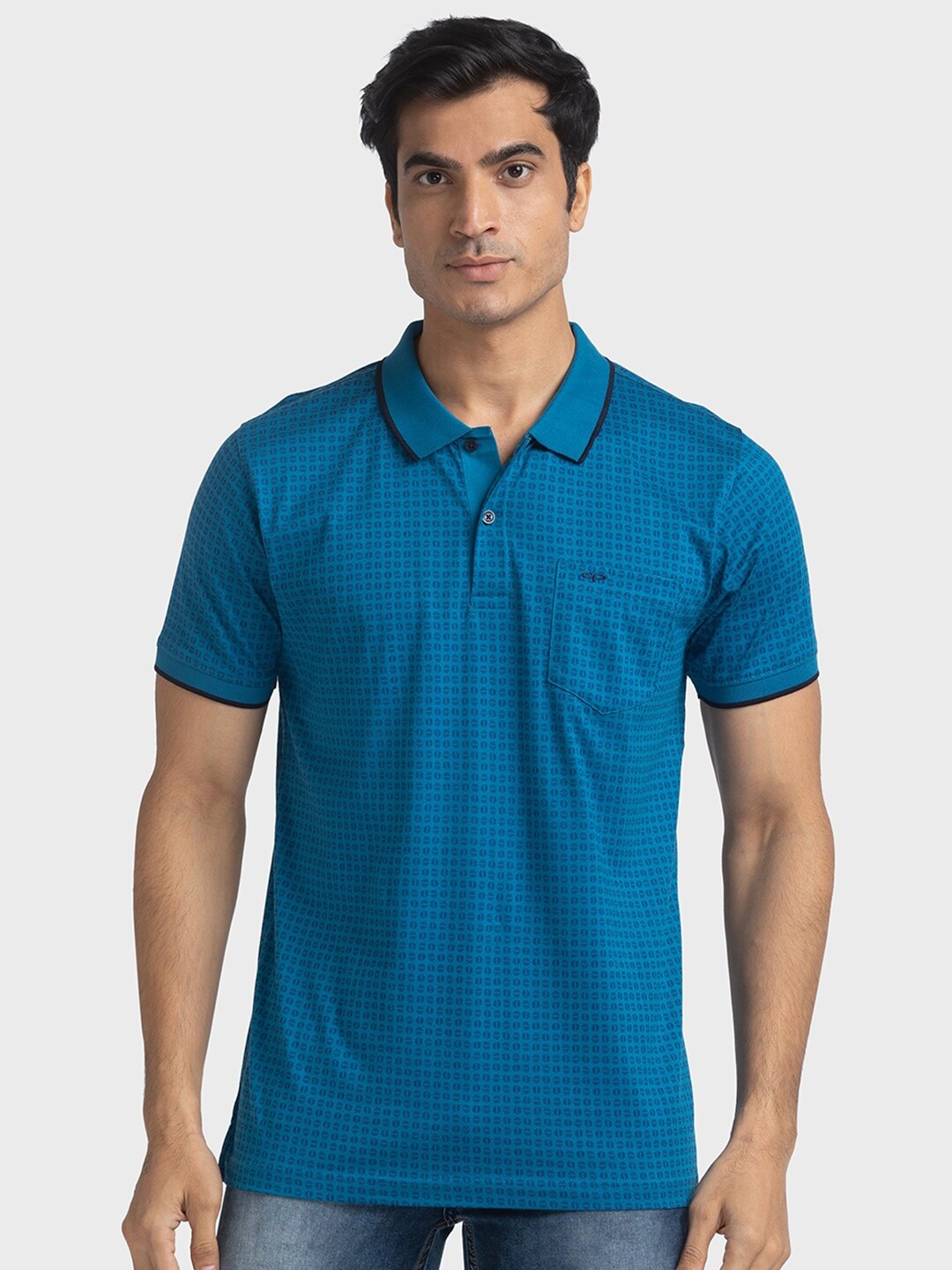 

ColorPlus Geometric Printed Polo Collar Organic Cotton T-shirt, Blue