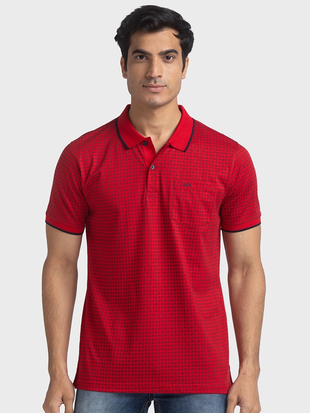 

ColorPlus Geometric Printed Polo Collar Organic Cotton T-shirt, Red