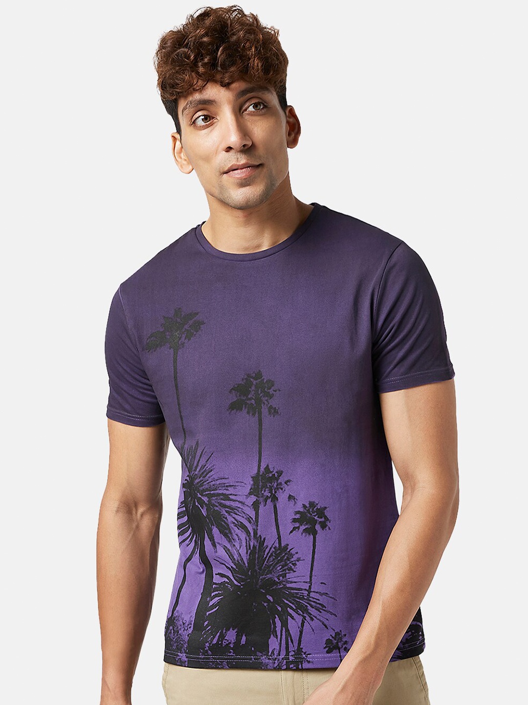

People Graphic Printed Slim Fit Pure Cotton T-Shirt, Purple