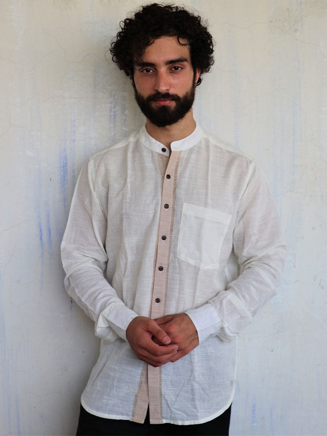 

Chidiyaa Standard Mandarin Collar Cotton Casual Shirt, White