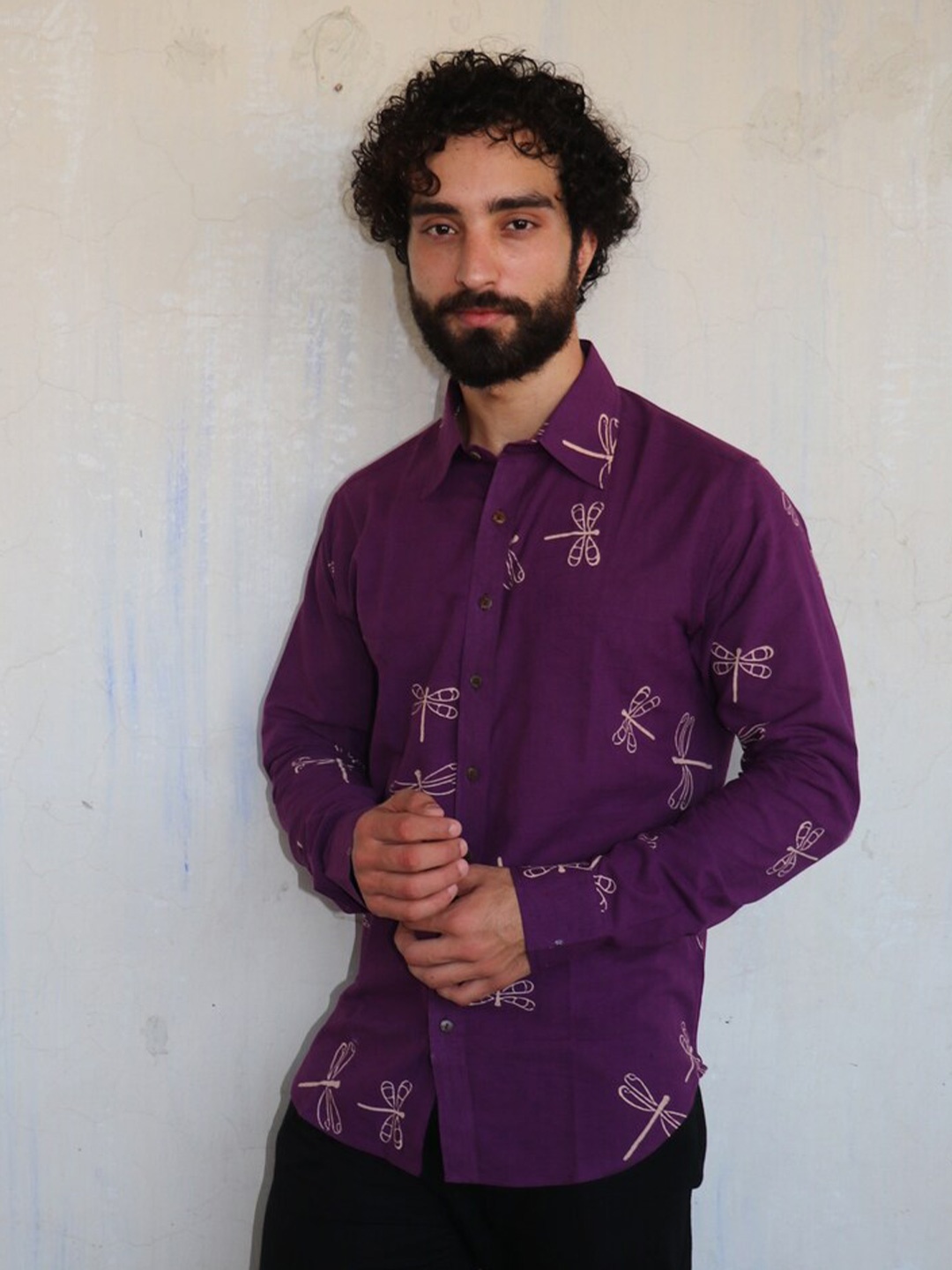 

Chidiyaa Standard Graphic Block printed Spread Collar Cotton Casual Shirt, Purple