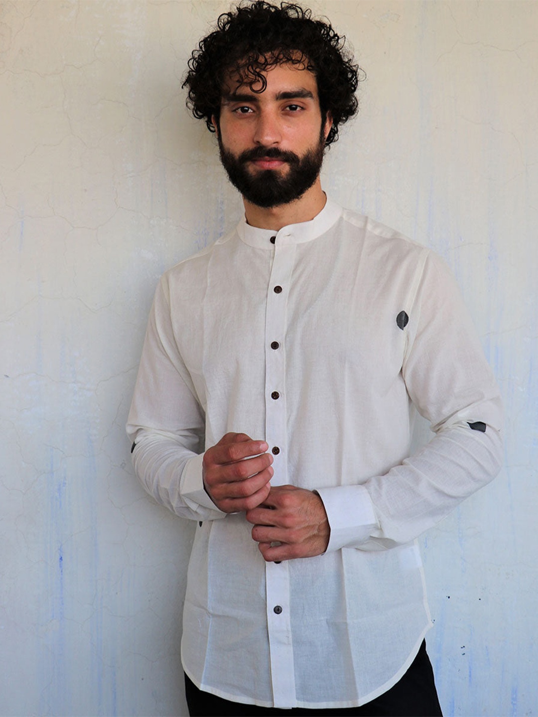 

Chidiyaa Standard Polka Dots Printed Mandarin Collar Cotton Casual Shirt, White
