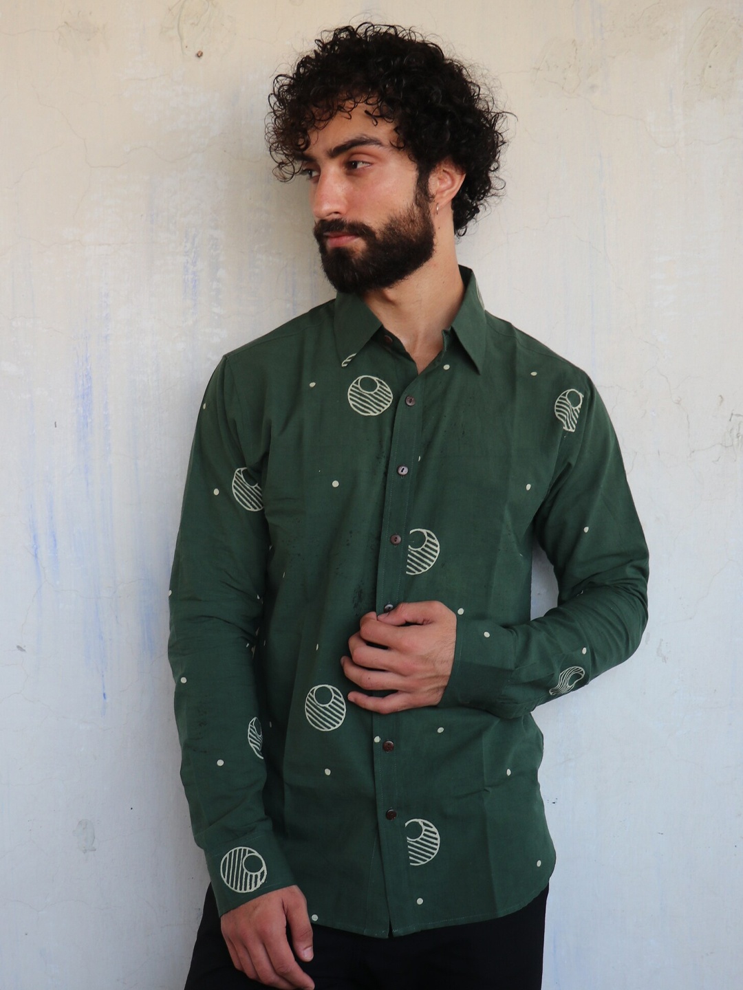 

Chidiyaa Standard Grometric Printed Cotton Casual Shirt, Green